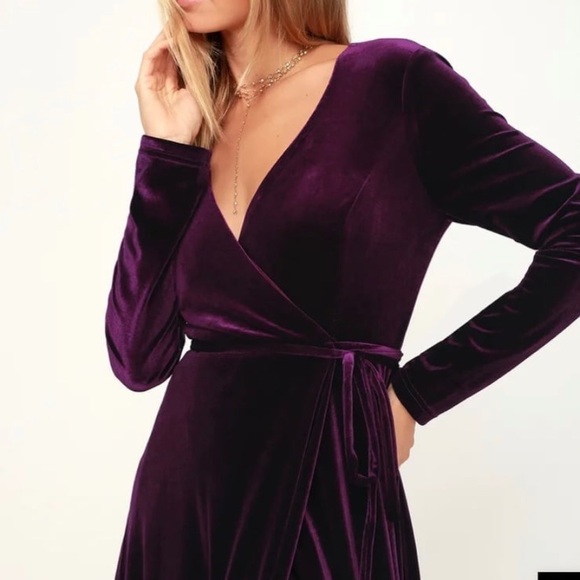 Lulus Velvet Wrap Dress - Picture 2 of 6